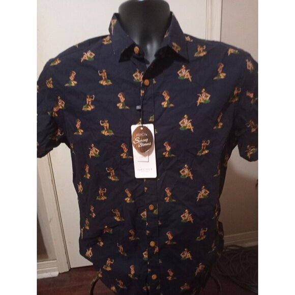 New Men's Zip Code Ricky Singh Short Sleeve Blue Button Up Shirt Small S All Ove - Picture 1 of 11